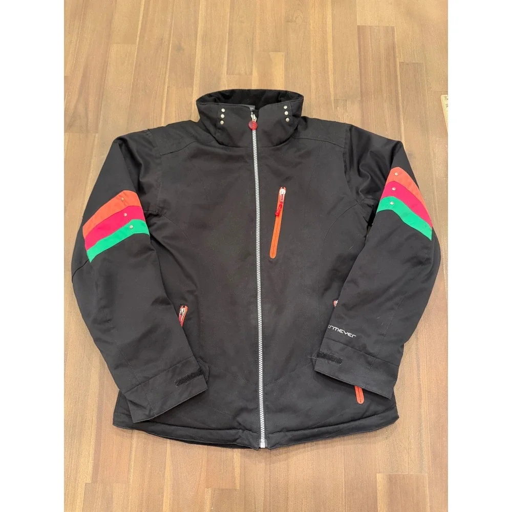 Obermeyer Juniors 16 Insulated Ski Jacket Black Neon‎ Stripe Retro Style 11326